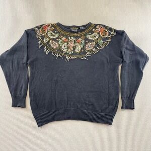 Vintage Beaded Embellished Sweater Women's Dark Gray
Size medium